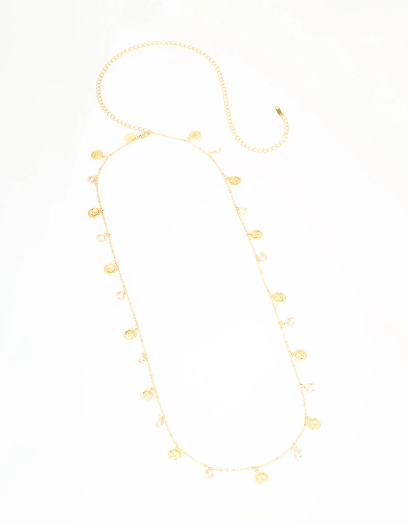 Waterproof Gold Plated Stainless Steel Diamante & Disc Waist Chain