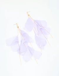 Gold Purple Fabric Petal Drop Earrings