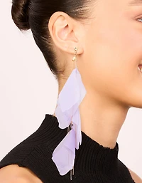Gold Purple Fabric Petal Drop Earrings