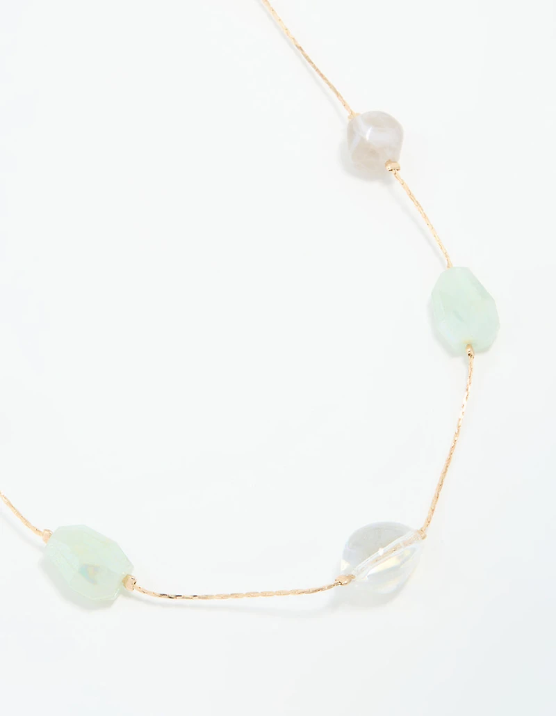 Gold Organic Beaded Long Necklace