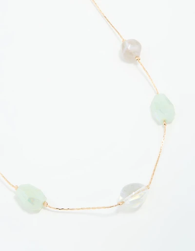 Gold Organic Beaded Long Necklace