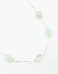 Gold Organic Beaded Long Necklace