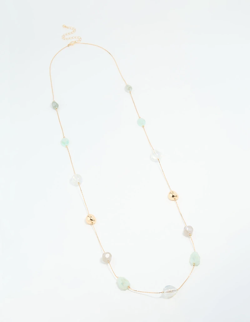 Gold Organic Beaded Long Necklace