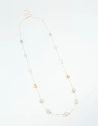 Gold Organic Beaded Long Necklace