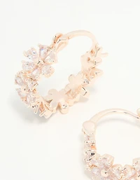 Boucles d'oreilles créoles en forme de fleur, plaquées or rose et ornées de zirconiums cubiques
