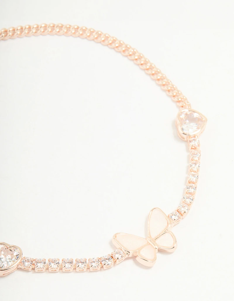 Rose Gold Plated Cubic Zirconia Butterfly Chain Bracelet