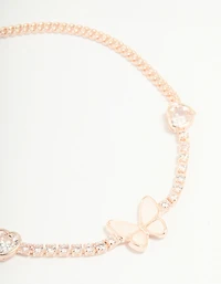 Rose Gold Plated Cubic Zirconia Butterfly Chain Bracelet