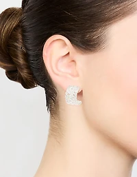Silver Plated Cubic Zirconia Marquise Center Strap Hoop Earrings