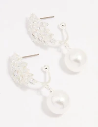 Silver Plated Cubic Zirconia Pearl Vine Hoop Earrings
