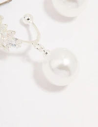 Silver Plated Cubic Zirconia Pearl Vine Hoop Earrings