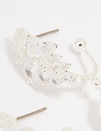 Silver Plated Cubic Zirconia Pearl Vine Hoop Earrings