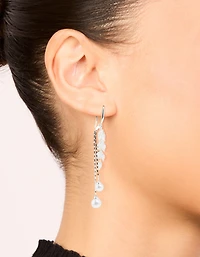 Silver Plated Cubic Zirconia Pearl Leaf Drop Hook Earrings