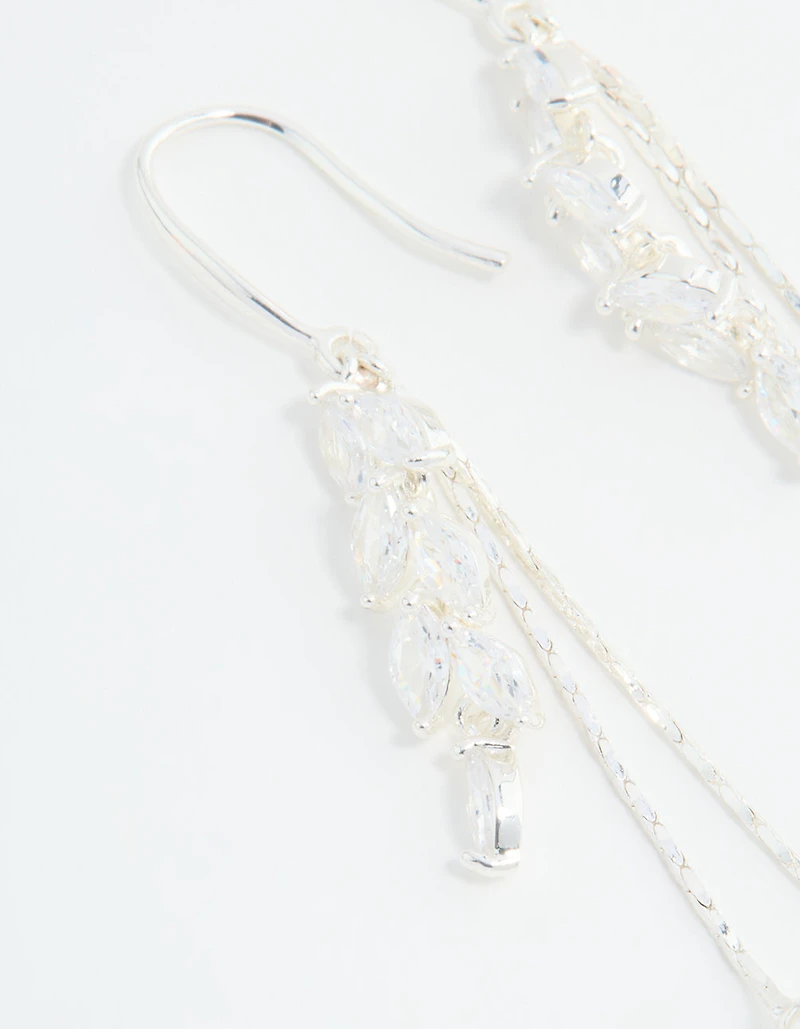 Silver Plated Cubic Zirconia Pearl Leaf Drop Hook Earrings