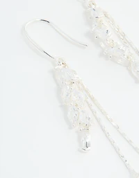 Silver Plated Cubic Zirconia Pearl Leaf Drop Hook Earrings