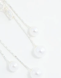 Silver Plated Cubic Zirconia Pearl Leaf Drop Hook Earrings