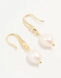 Gold Plated Cubic Zirconia Freshwater Pearl Drop Hook Earrings
