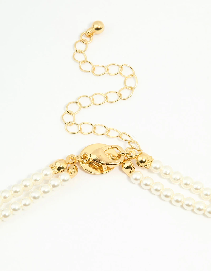 Gold Plated Pearl Layered Choker Necklace
