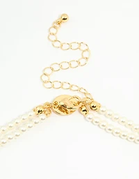 Gold Plated Pearl Layered Choker Necklace