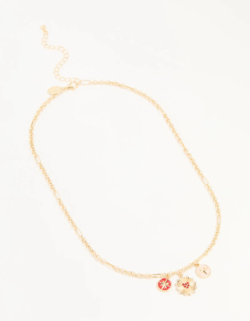 Gold Heart & Star Charm Pendant Necklace
