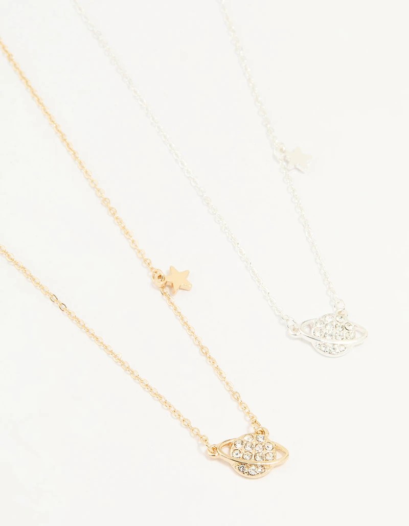 Mixed Metal Star & Planet Necklaces 2-Pack