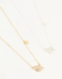 Mixed Metal Star & Planet Necklaces 2-Pack