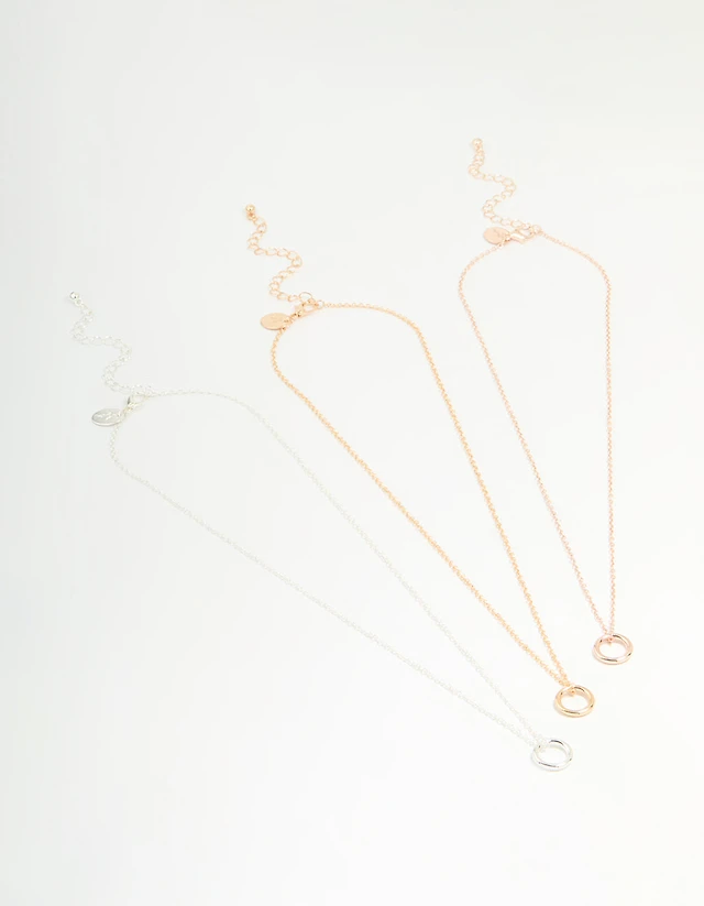 Mixed Metal Circle Pendant Necklaces 3-Pack