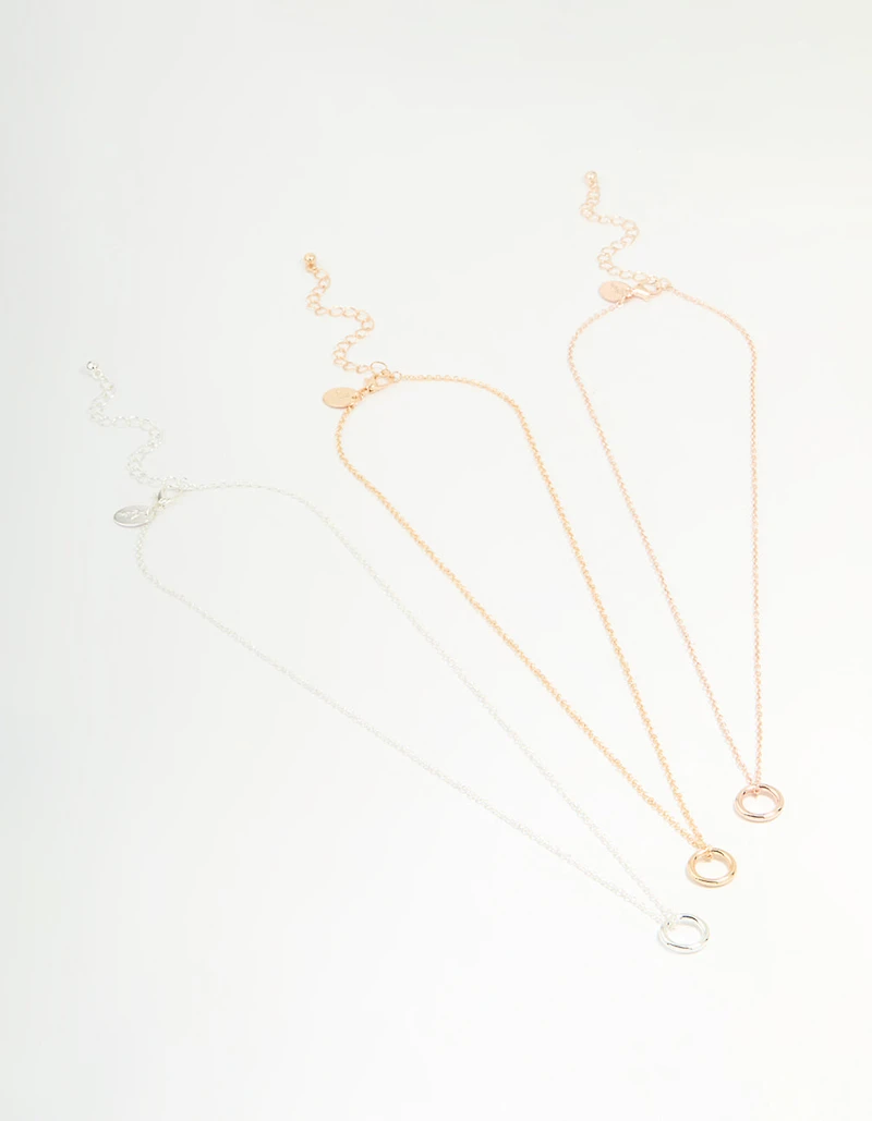 Mixed Metal Circle Pendant Necklaces 3-Pack