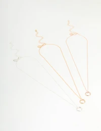 Mixed Metal Circle Pendant Necklaces 3-Pack