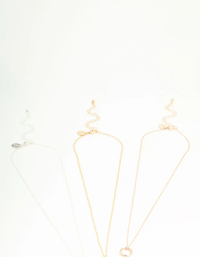 Mixed Metal Circle Pendant Necklaces 3-Pack
