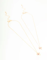 Gold Pink Diamante & Bow Necklaces 2-Pack