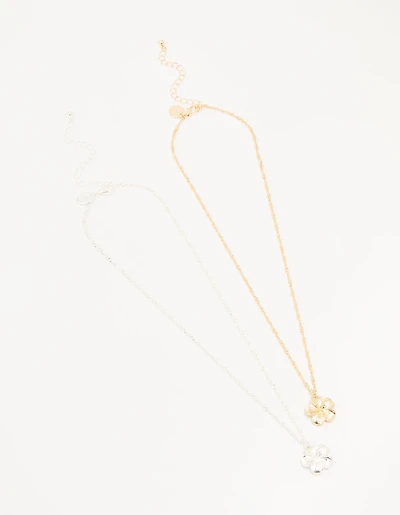 Mixed Metal Frangipani Pendant Necklaces 2-Pack