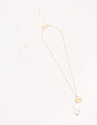 Mixed Metal Frangipani Pendant Necklaces 2-Pack