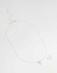 Silver Cubic Zirconia Bow Necklace & Earrings Set