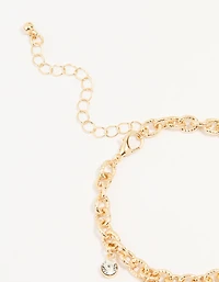 Gold Pearl & Pink Diamante Charm Bracelet