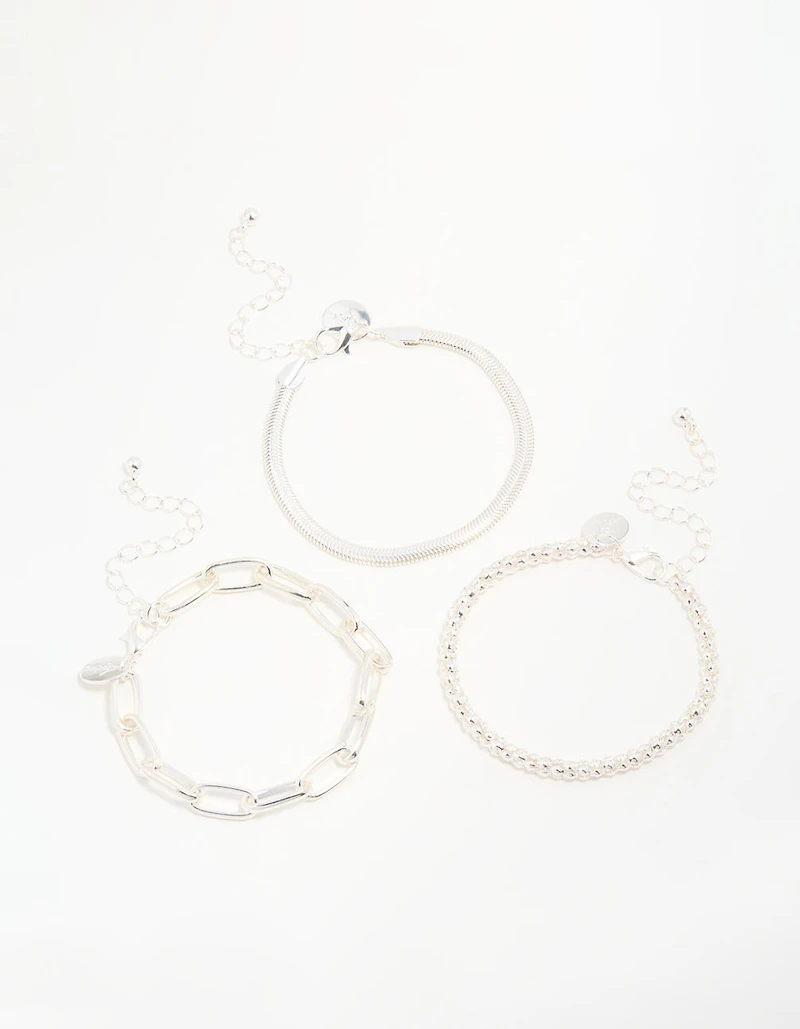 Silver Mixed Chains Bracelet 3-Pack