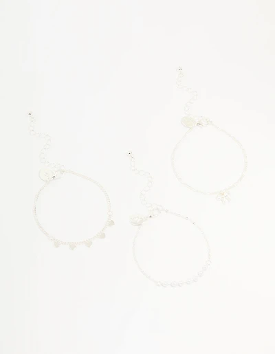 Silver Diamante Bow & Heart Bracelets 3-Pack
