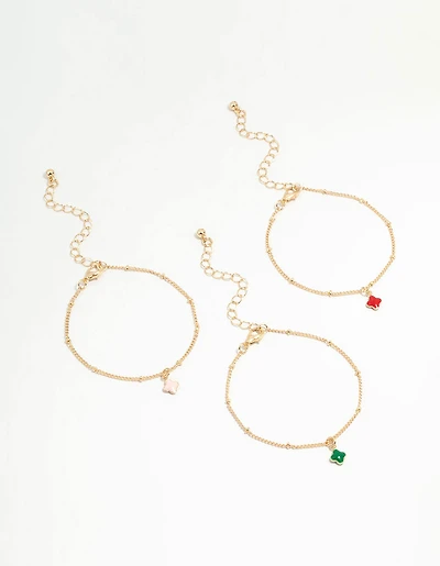 Gold Multicoloured Flower Statement Bracelets 3-Pack