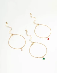 Gold Multicoloured Flower Statement Bracelets 3-Pack