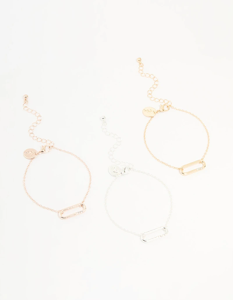 Mixed Metals Diamante Oval Centre Bracelets 3-Pack