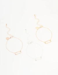 Mixed Metals Diamante Oval Centre Bracelets 3-Pack