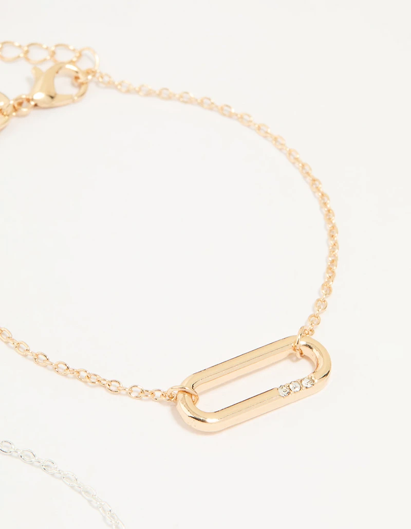 Mixed Metals Diamante Oval Centre Bracelets 3-Pack