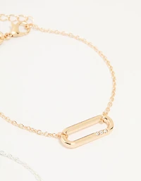 Mixed Metals Diamante Oval Centre Bracelets 3-Pack