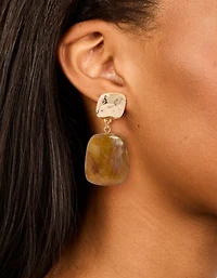 Gold Brown Double Square Drop Earrings