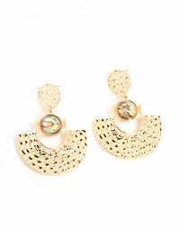 Gold Genuine Shell Textured Circle Swing Earrings