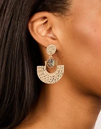 Gold Genuine Shell Textured Circle Swing Earrings