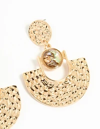 Gold Genuine Shell Textured Circle Swing Earrings