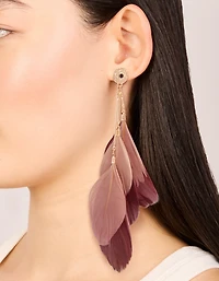 Boucles d’oreilles pendantes en plumes dorées et plumes roses