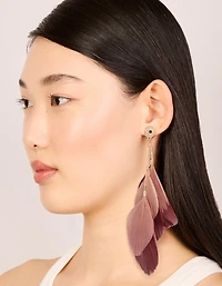 Gold Burgundy & Pink Feather Drop Earrings