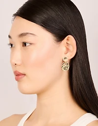 Gold Molten Circle Drop Earrings