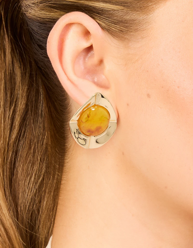 Gold Orange Opulent Statement Stud Earrings